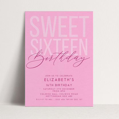 Editable Sweet 16 Birthday Invitation, Editable Pink Sixteen Party Invite, Girls Invitation Template, 16th Birthday Printable Template