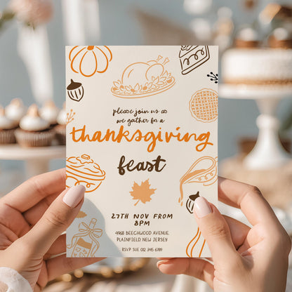 Editable Thanksgiving Feast Invitation | Fall Dinner Party Invite | Printable Corjl Template