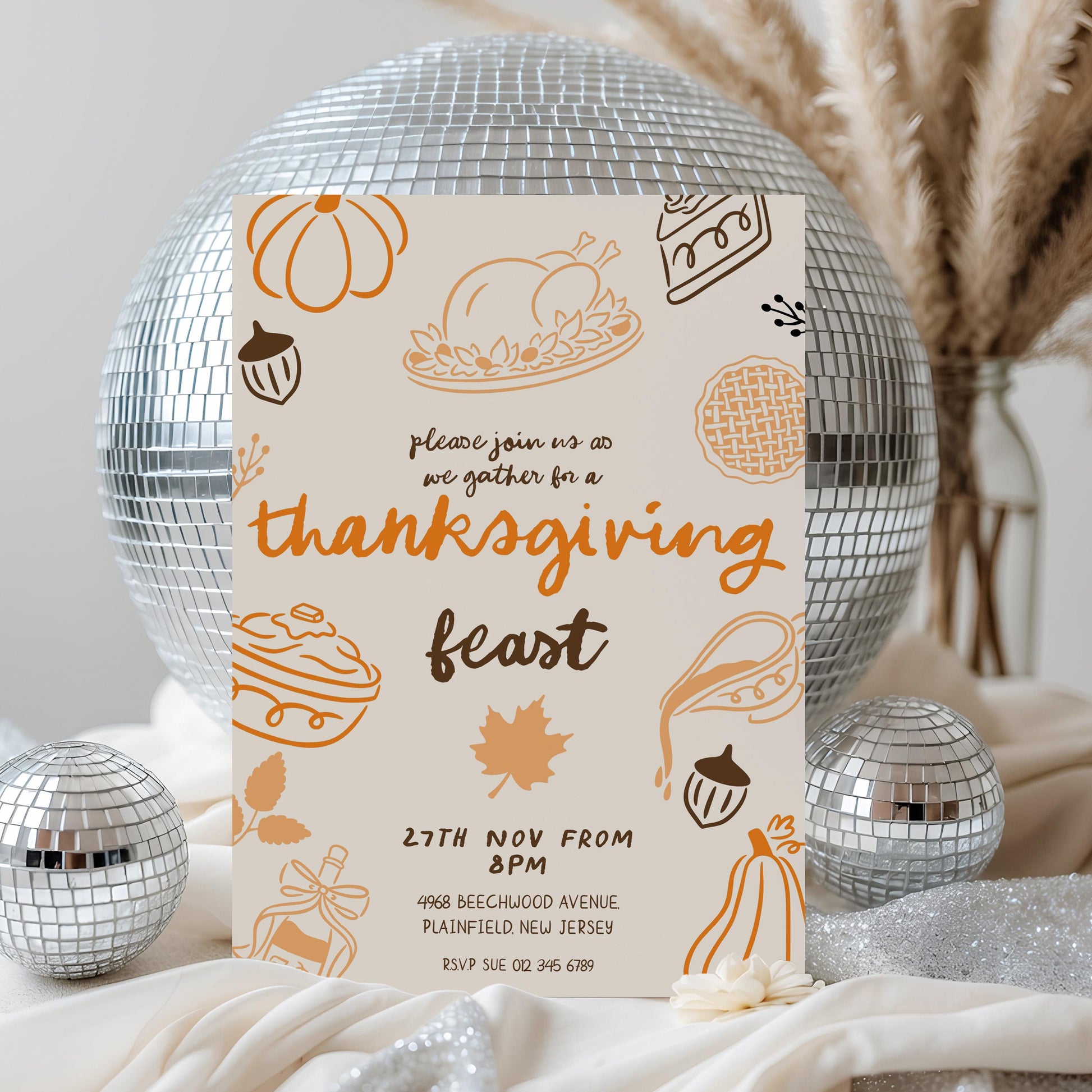 Editable Thanksgiving Feast Invitation | Fall Dinner Party Invite | Printable Corjl Template