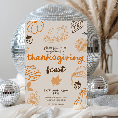 Editable Thanksgiving Feast Invitation | Fall Dinner Party Invite | Printable Corjl Template