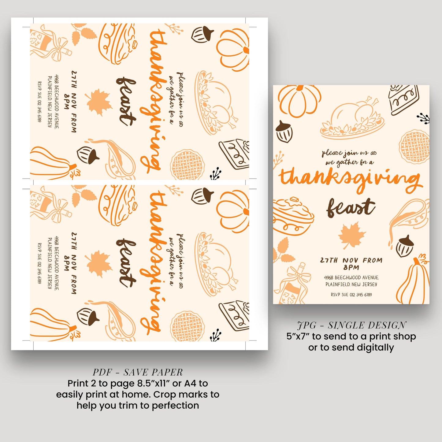 Editable Thanksgiving Feast Invitation | Fall Dinner Party Invite | Printable Corjl Template