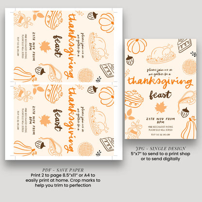 Editable Thanksgiving Feast Invitation | Fall Dinner Party Invite | Printable Corjl Template
