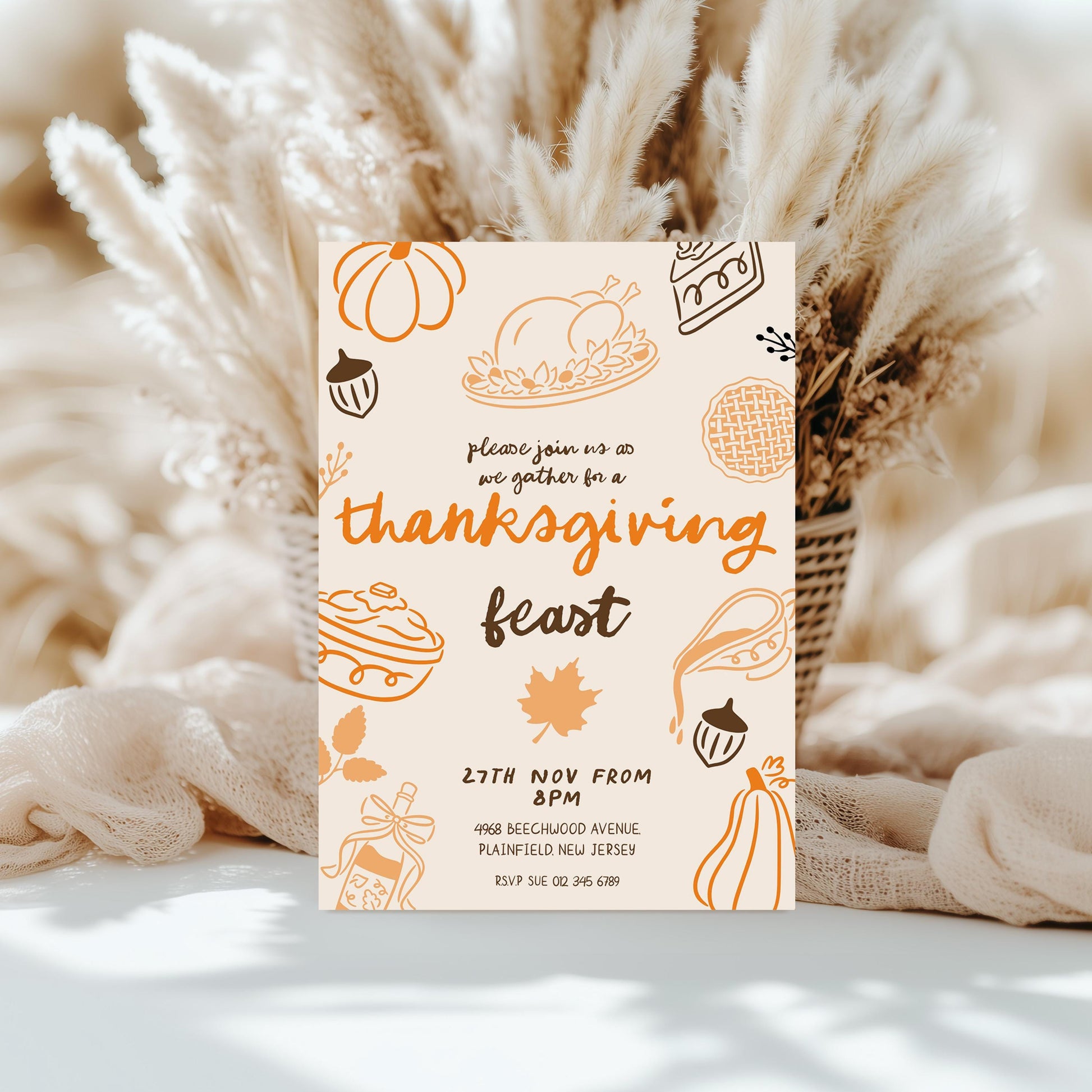 Editable Thanksgiving Feast Invitation | Fall Dinner Party Invite | Printable Corjl Template
