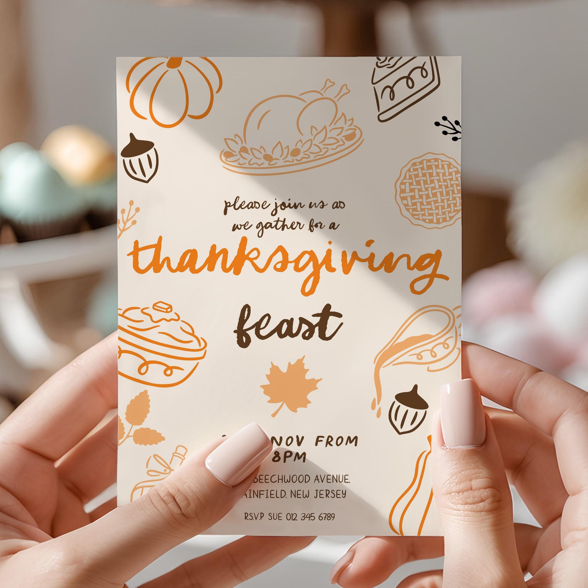 Editable Thanksgiving Feast Invitation | Fall Dinner Party Invite | Printable Corjl Template