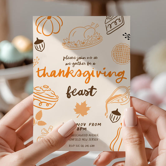 Editable Thanksgiving Feast Invitation | Fall Dinner Party Invite | Printable Corjl Template
