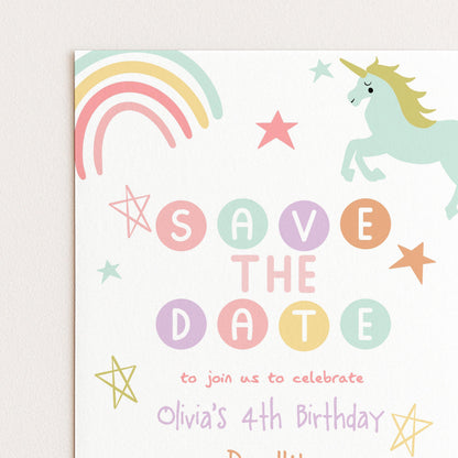 Unicorn Birthday Save the Date Invitation Template Pastel Rainbow Printable Template 4th Birthday Magical Editable Digital Download