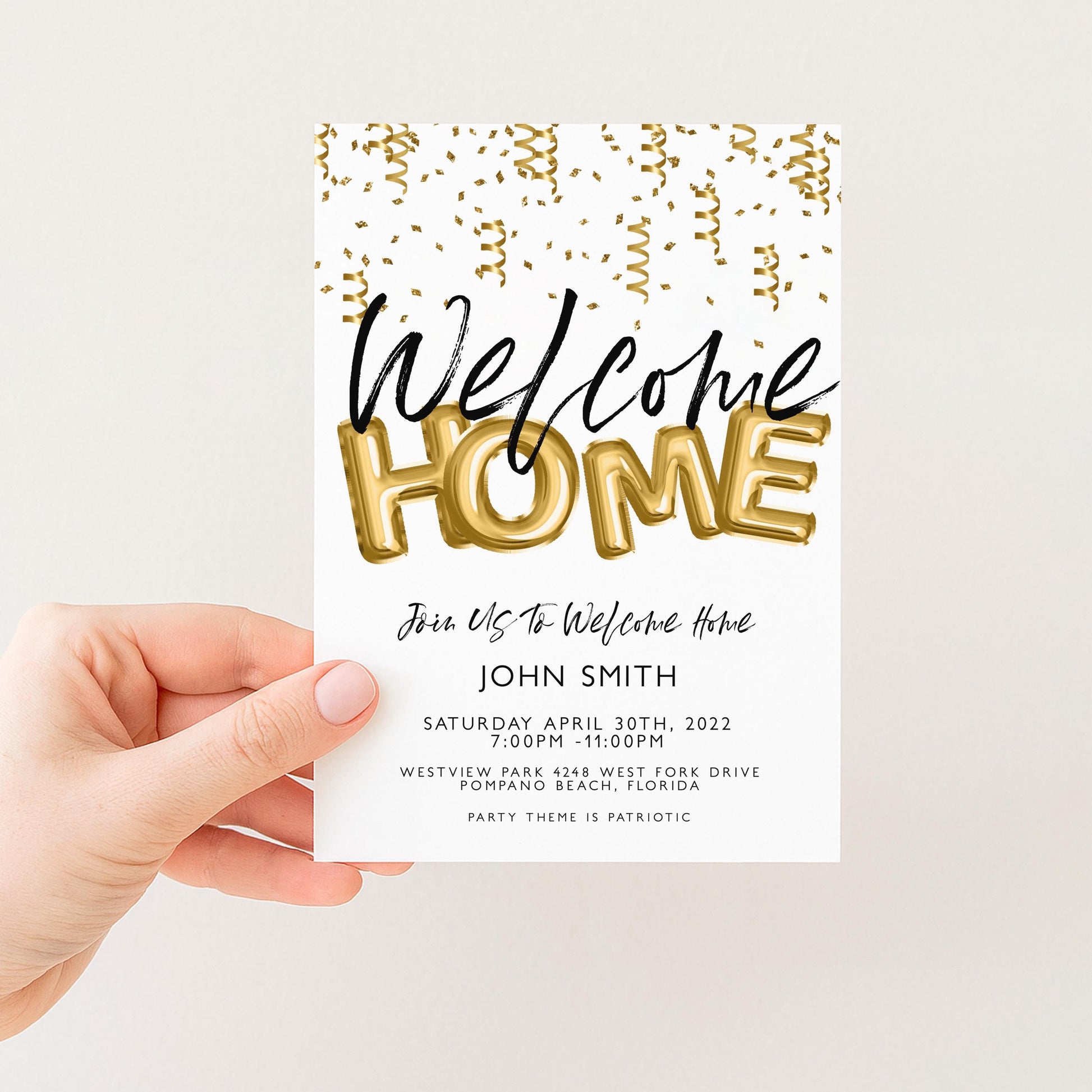 Welcome Home Gold Welcome Invite Homecoming Party Invite Hero's Welcome Instant Download Printable