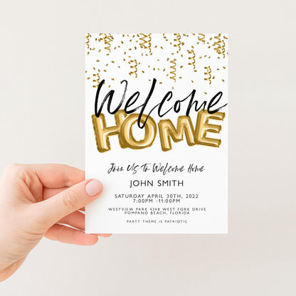 Welcome Home Gold Welcome Invite Homecoming Party Invite Hero's Welcome Instant Download Printable