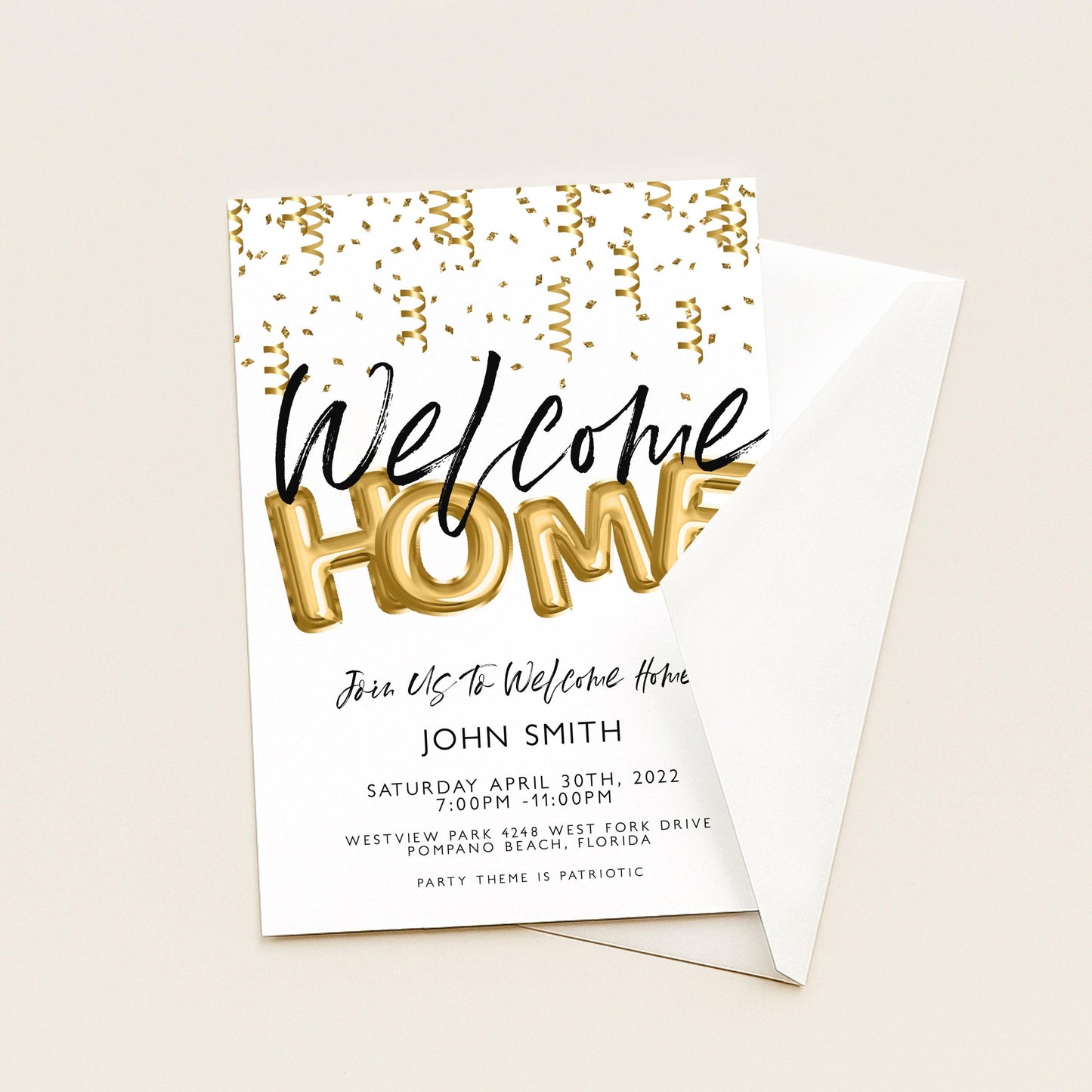 Welcome Home Gold Welcome Invite Homecoming Party Invite Hero's Welcome Instant Download Printable