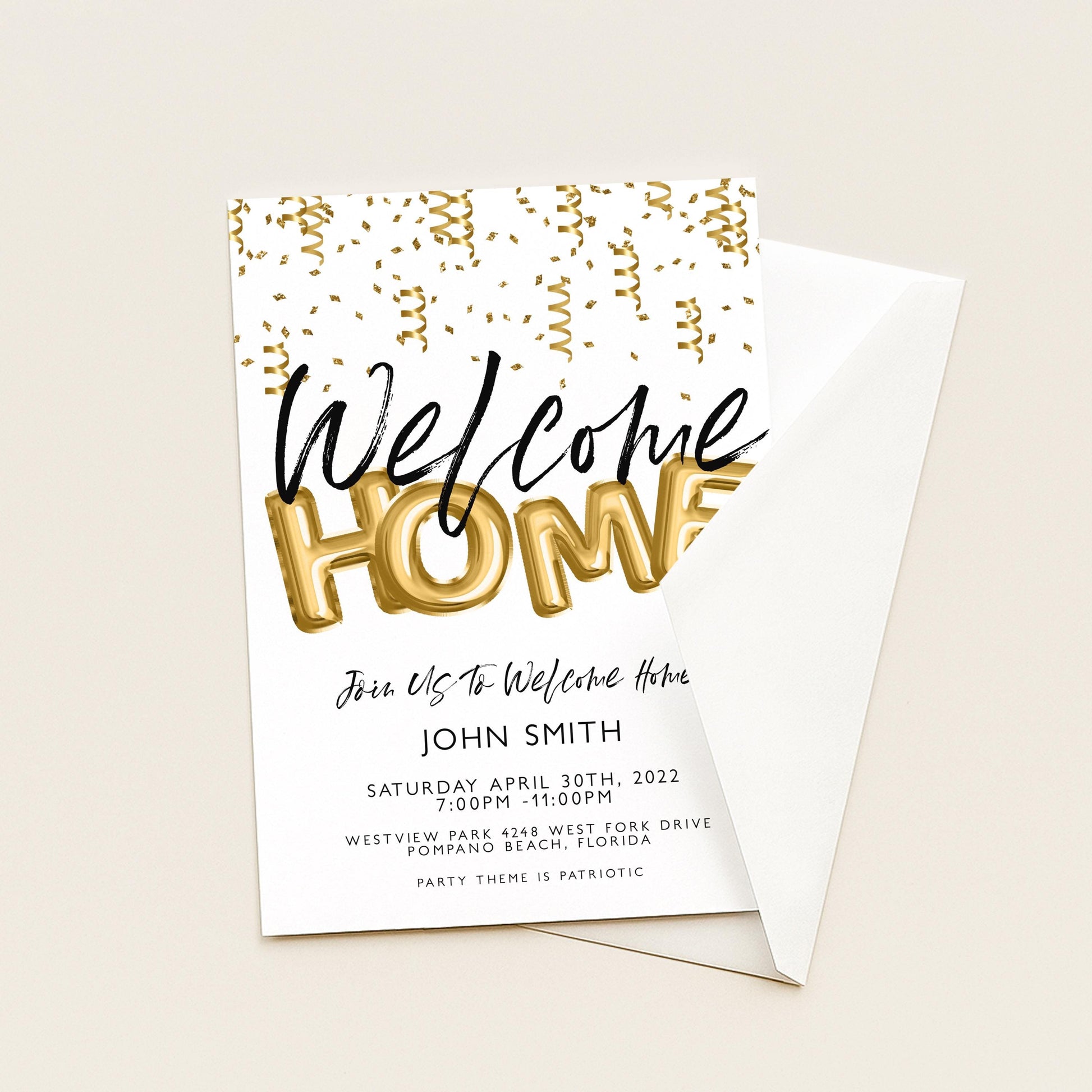 Welcome Home Gold Welcome Invite Homecoming Party Invite Hero's Welcome Instant Download Printable