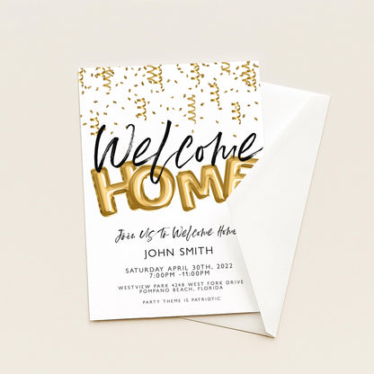 Welcome Home Gold Welcome Invite Homecoming Party Invite Hero's Welcome Instant Download Printable