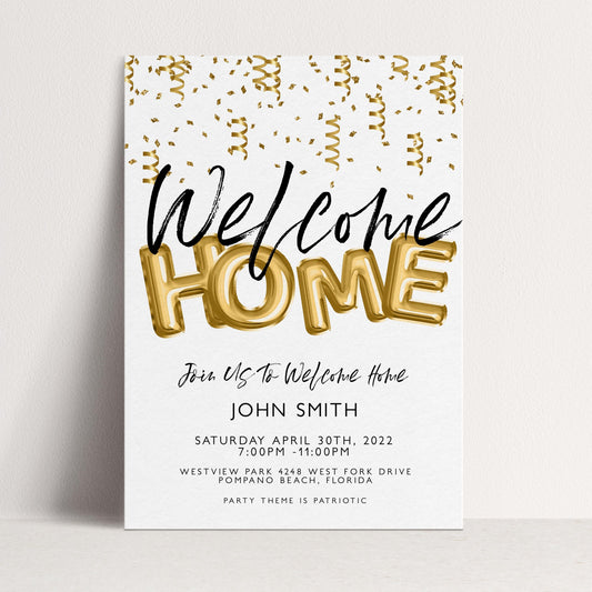 Welcome Home Gold Welcome Invite Homecoming Party Invite Hero's Welcome Instant Download Printable