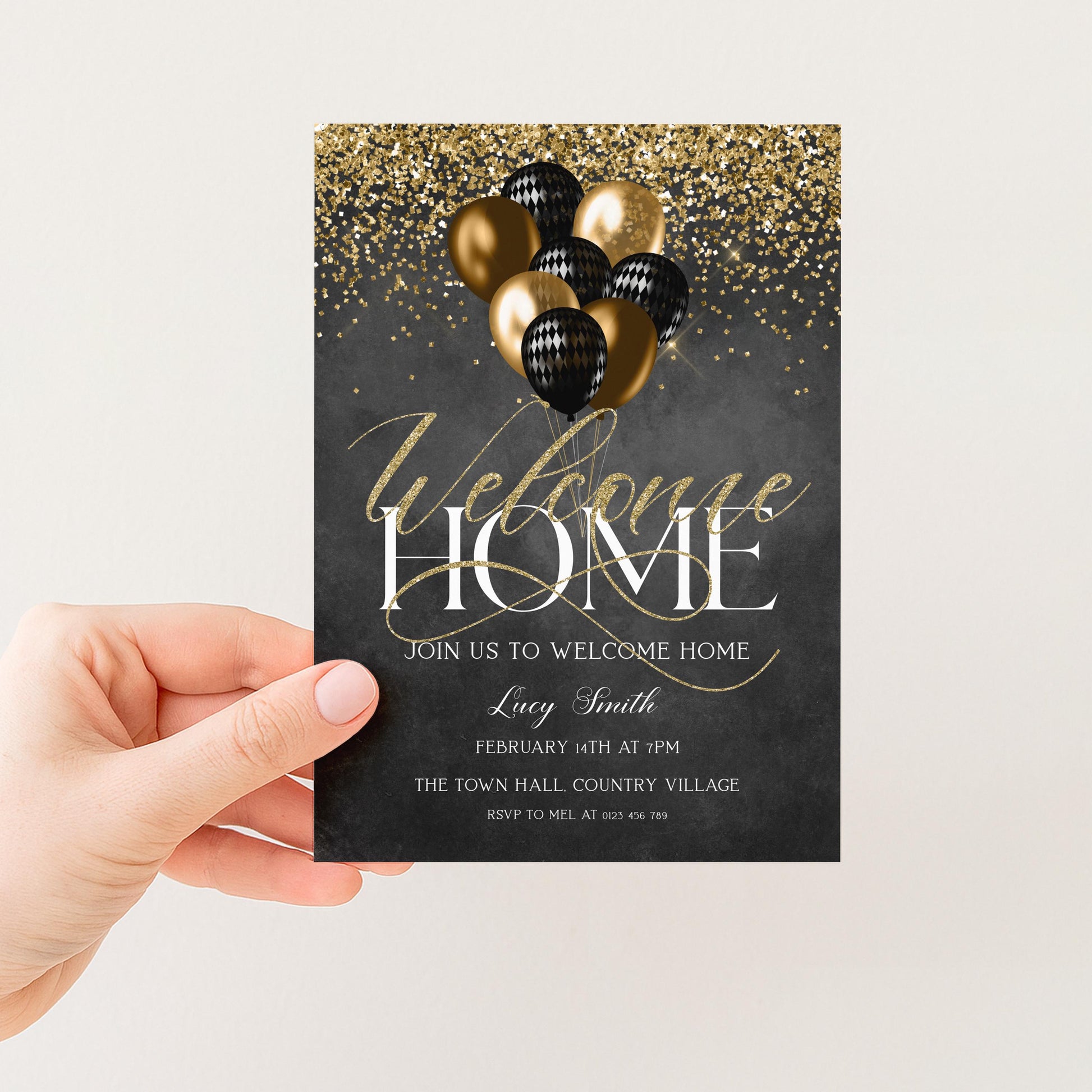 Welcome Home Gold Welcome Invite Homecoming Party Chalkboard Invite Hero's Welcome Instant Download Printable