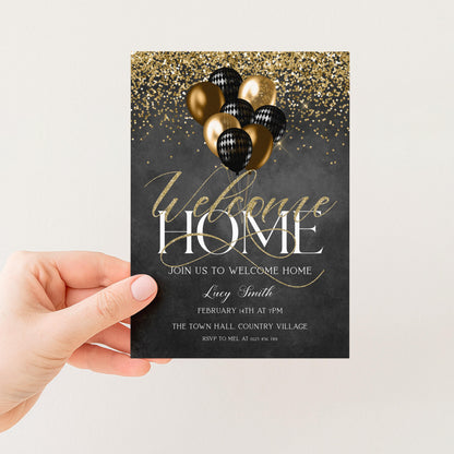Welcome Home Gold Welcome Invite Homecoming Party Chalkboard Invite Hero's Welcome Instant Download Printable