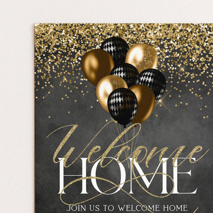Welcome Home Gold Welcome Invite Homecoming Party Chalkboard Invite Hero's Welcome Instant Download Printable