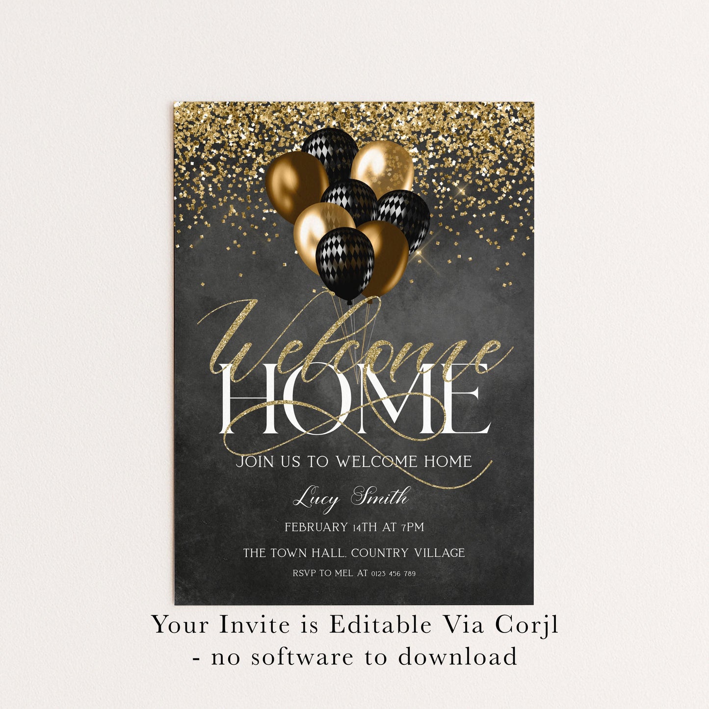 Welcome Home Gold Welcome Invite Homecoming Party Chalkboard Invite Hero's Welcome Instant Download Printable