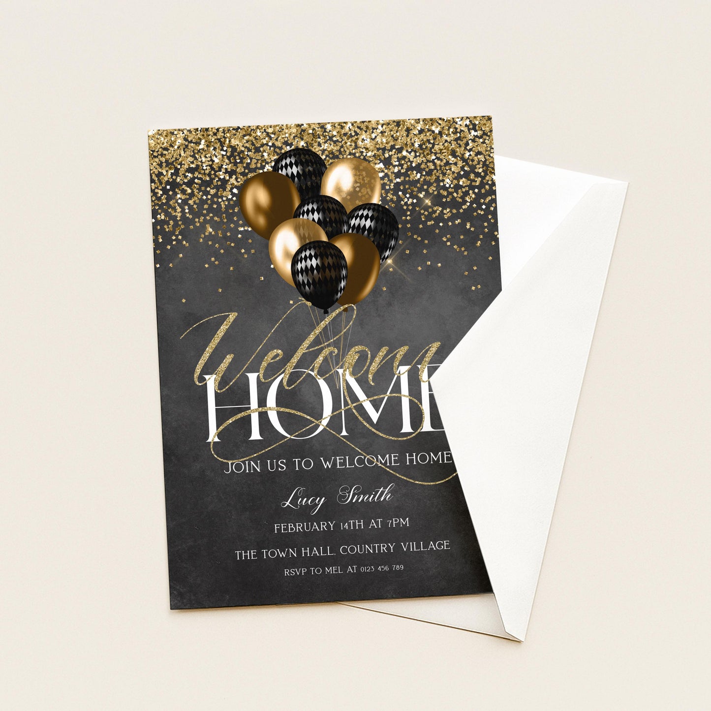 Welcome Home Gold Welcome Invite Homecoming Party Chalkboard Invite Hero's Welcome Instant Download Printable