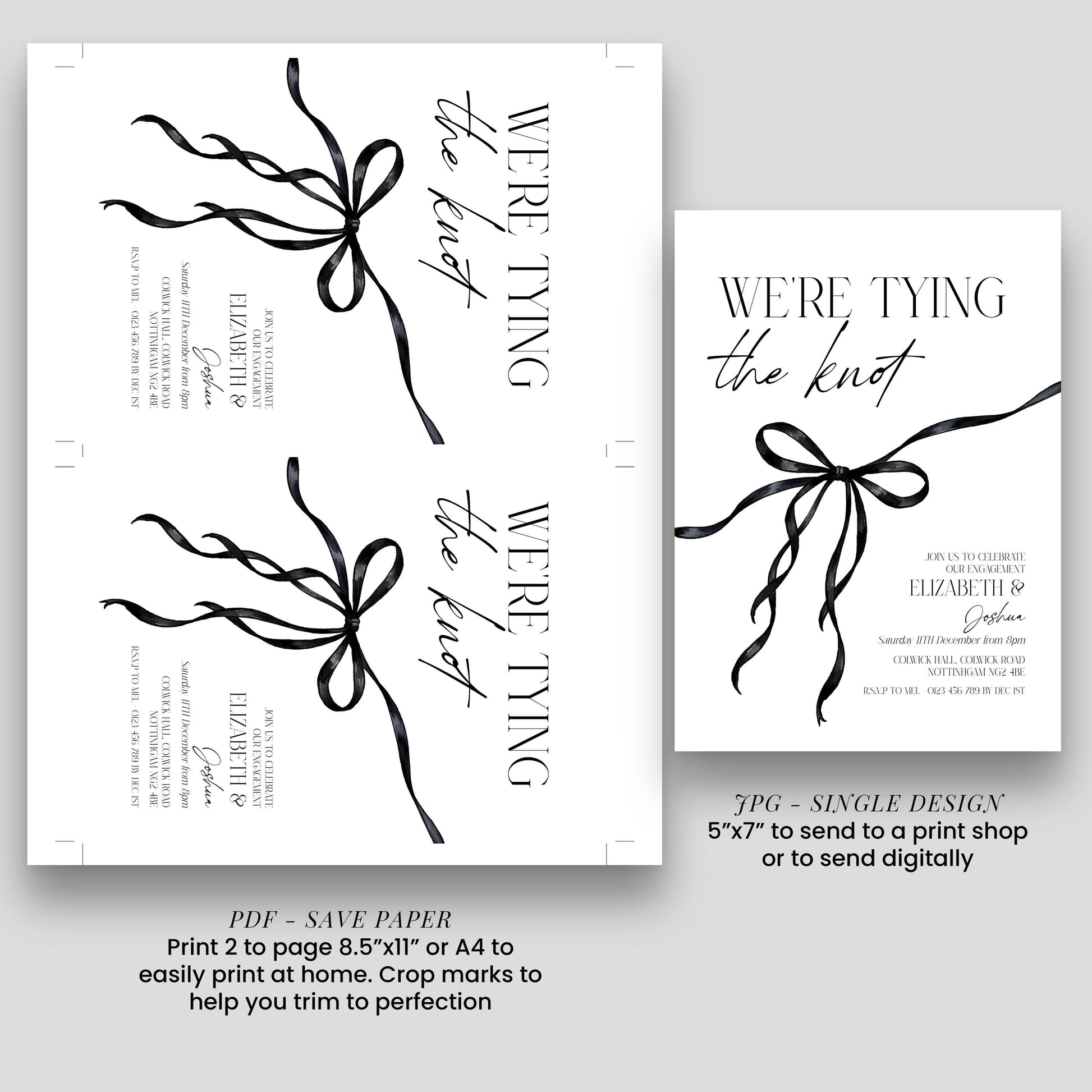 Were Tying the Knot Party Invitation, Engagement Editbale Invite, Printable Template