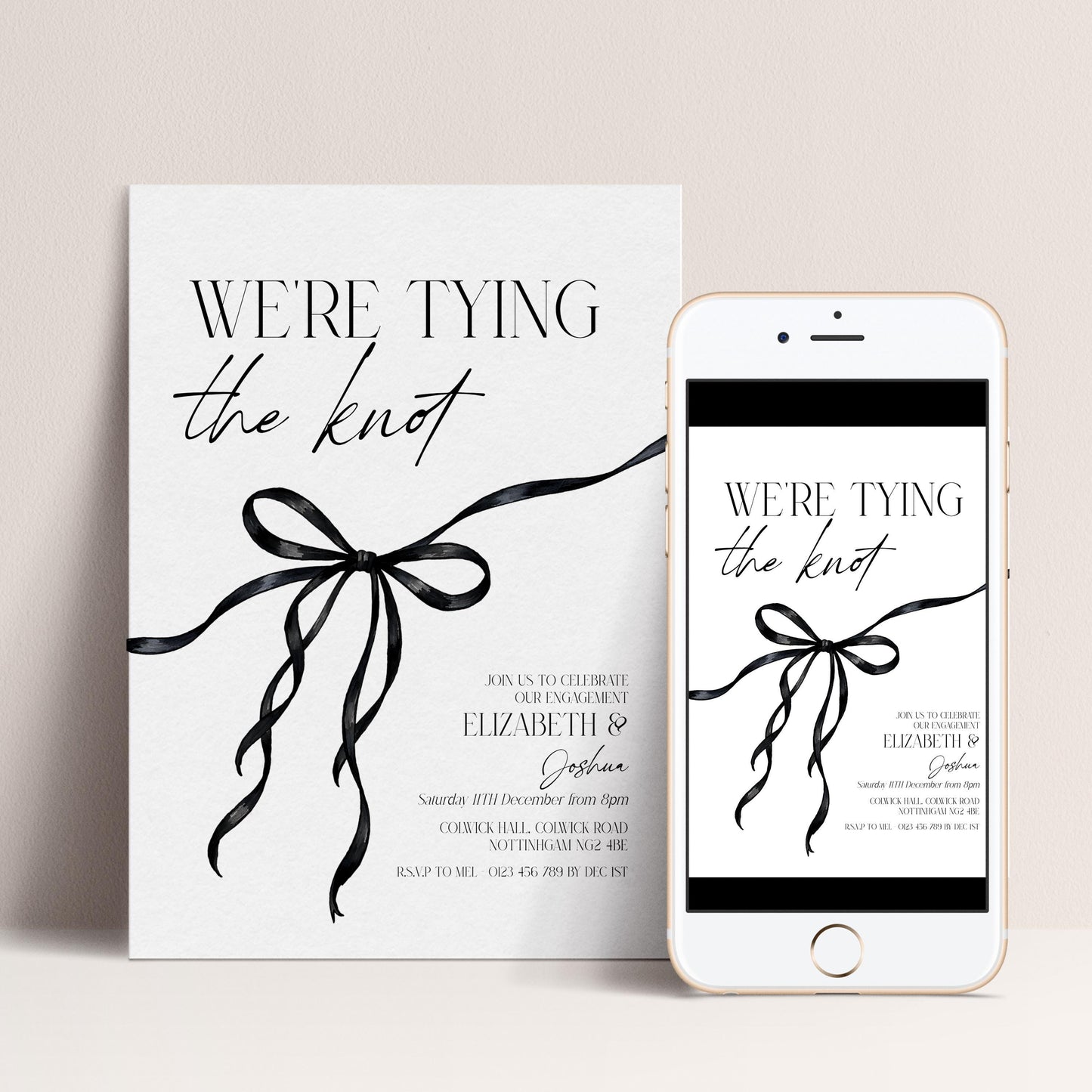 Were Tying the Knot Party Invitation, Engagement Editbale Invite, Printable Template