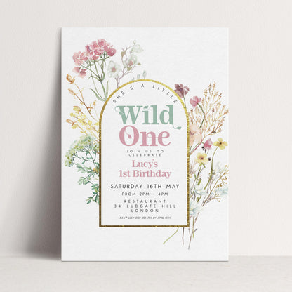 The image is a birthday invitation for a girl named Lucy's 1st birthday.