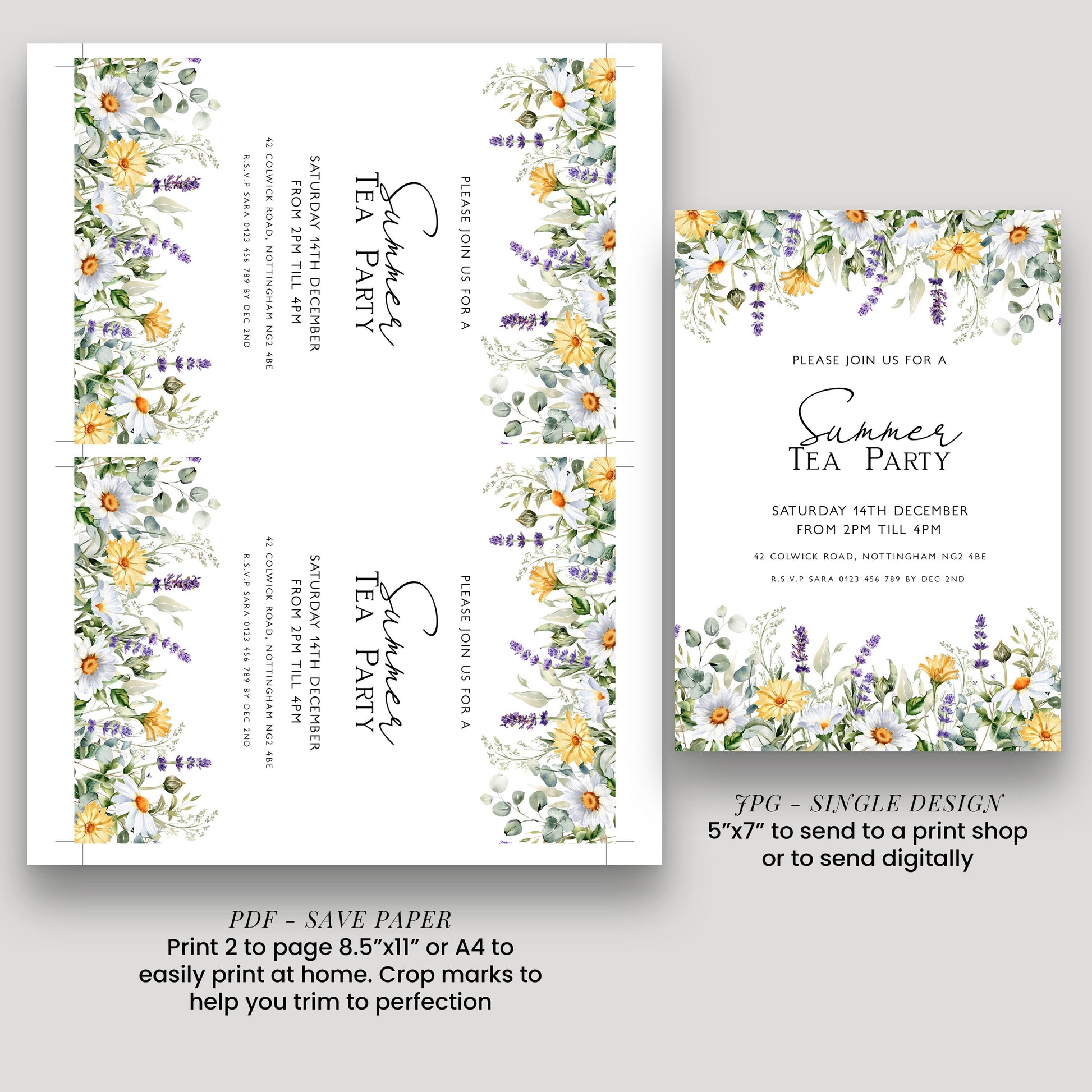 Summer Tea Party Invitation Wildflower Tea Party Invitation Tea Party Invitation Template Spring Floral Party Flyer Instant Download Corjl