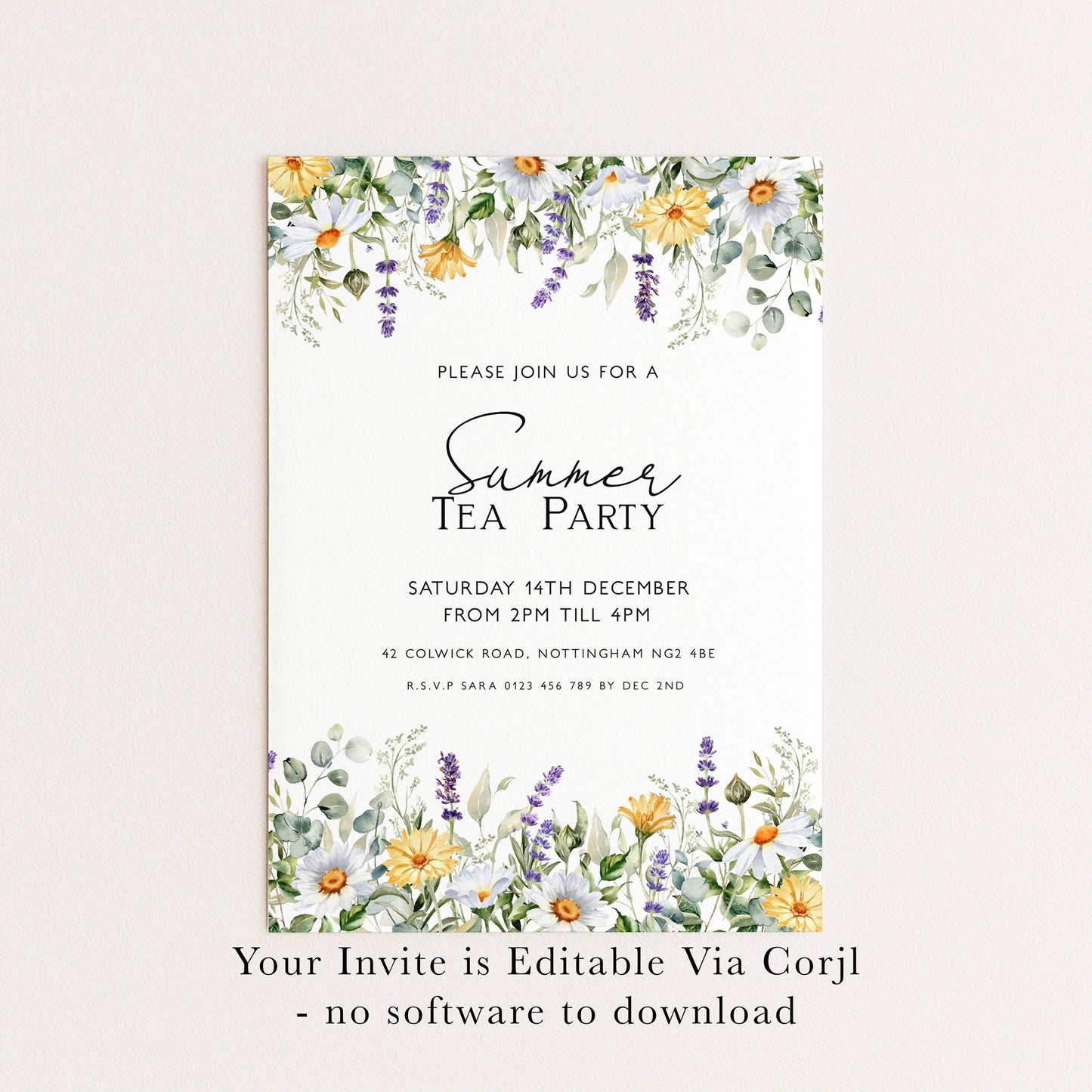 Summer Tea Party Invitation Wildflower Tea Party Invitation Tea Party Invitation Template Spring Floral Party Flyer Instant Download Corjl