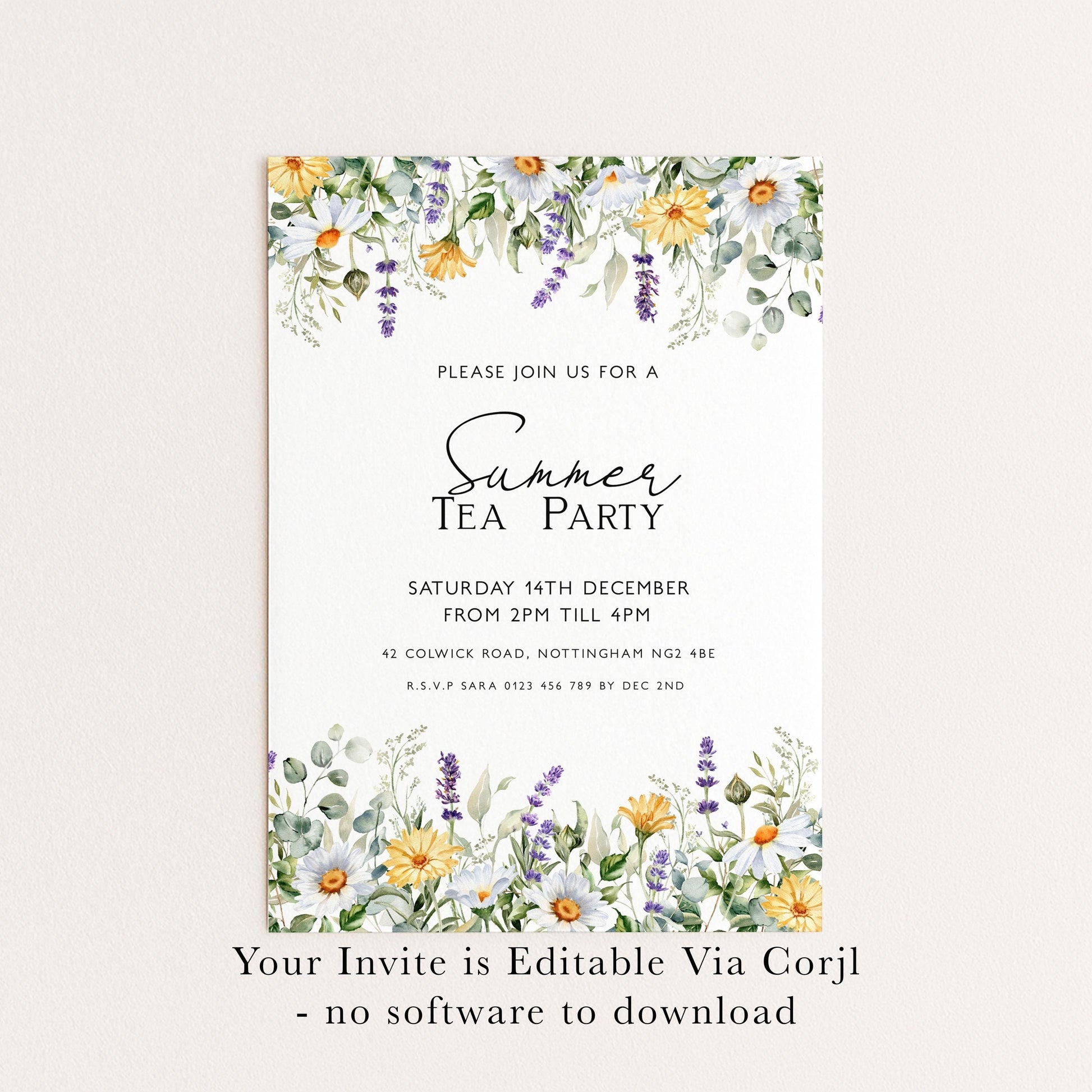 Summer Tea Party Invitation Wildflower Tea Party Invitation Tea Party Invitation Template Spring Floral Party Flyer Instant Download Corjl