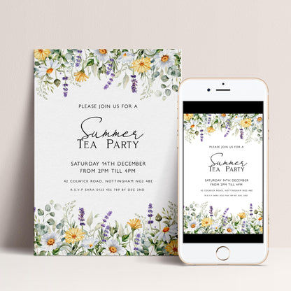 Summer Tea Party Invitation Wildflower Tea Party Invitation Tea Party Invitation Template Spring Floral Party Flyer Instant Download Corjl