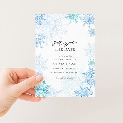 Winter Wonderland Save the Date Editable Corjl Template Snowflake Wedding Printable Digital Download Frosty Blue Winter Invitation