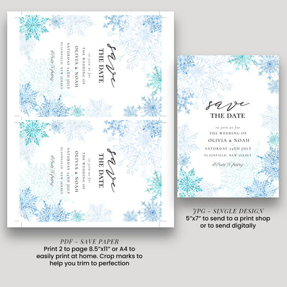 Winter Wonderland Save the Date Editable Corjl Template Snowflake Wedding Printable Digital Download Frosty Blue Winter Invitation