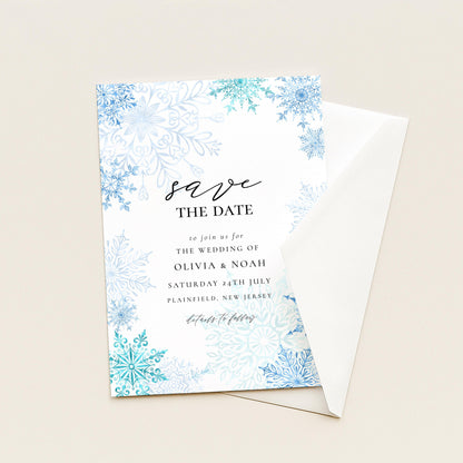 Winter Wonderland Save the Date Editable Corjl Template Snowflake Wedding Printable Digital Download Frosty Blue Winter Invitation
