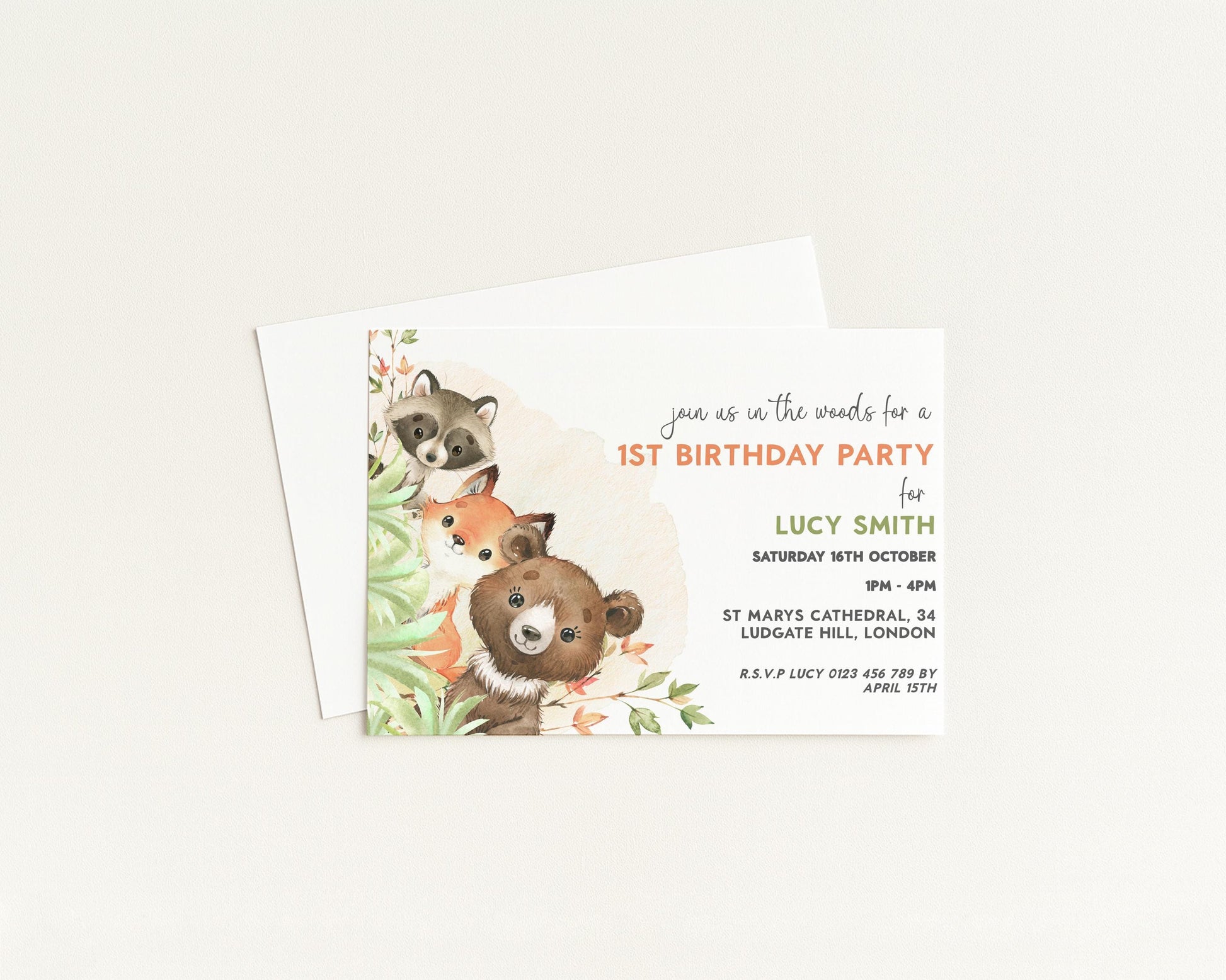 The image is a birthday party invitation for a 1st birthday party for Lucy Smith.