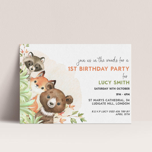 The image is a birthday party invitation for a 1st birthday party for Lucy Smith.