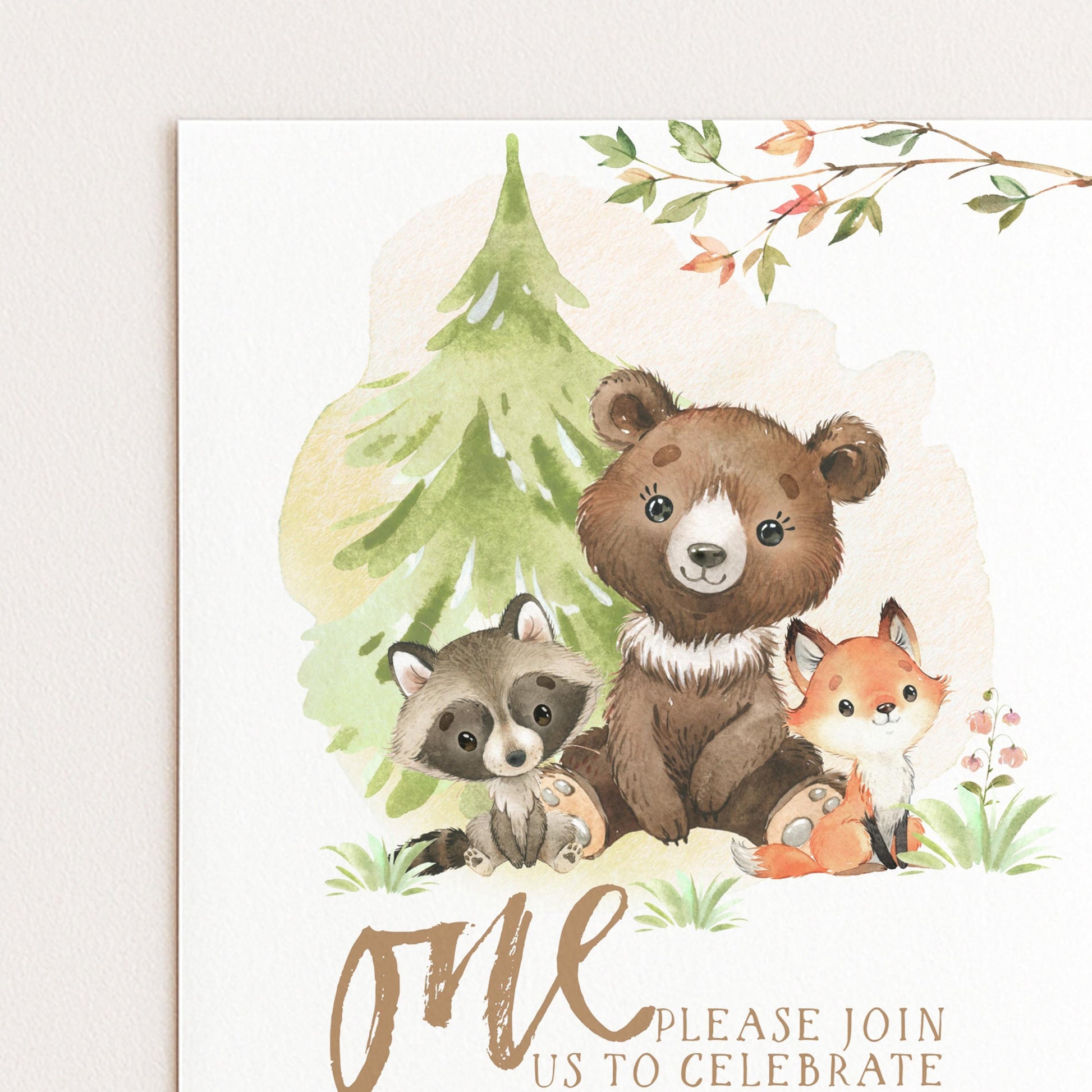 Woodland Animals 1st Birthday Invitation, EDITABLE (Digital Download)