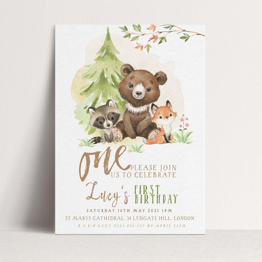 Woodland Animals 1st Birthday Invitation, EDITABLE (Digital Download)