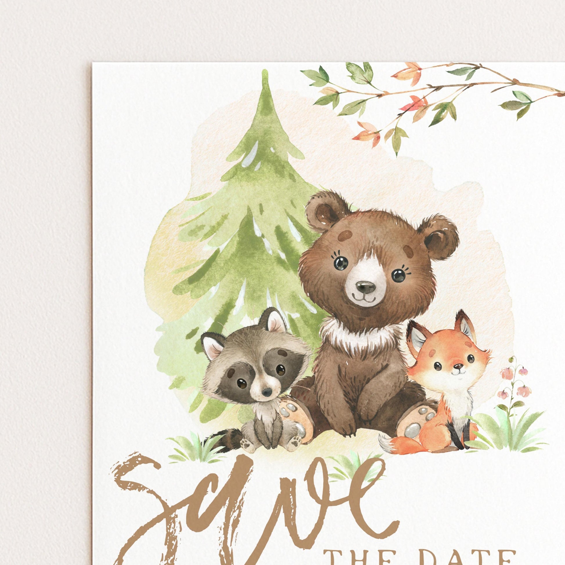 Woodland Save the Date Invitation – Editable Forest Animals Template, Gender Neutral Design, Instant Download, Printable Corjl Invite WD56