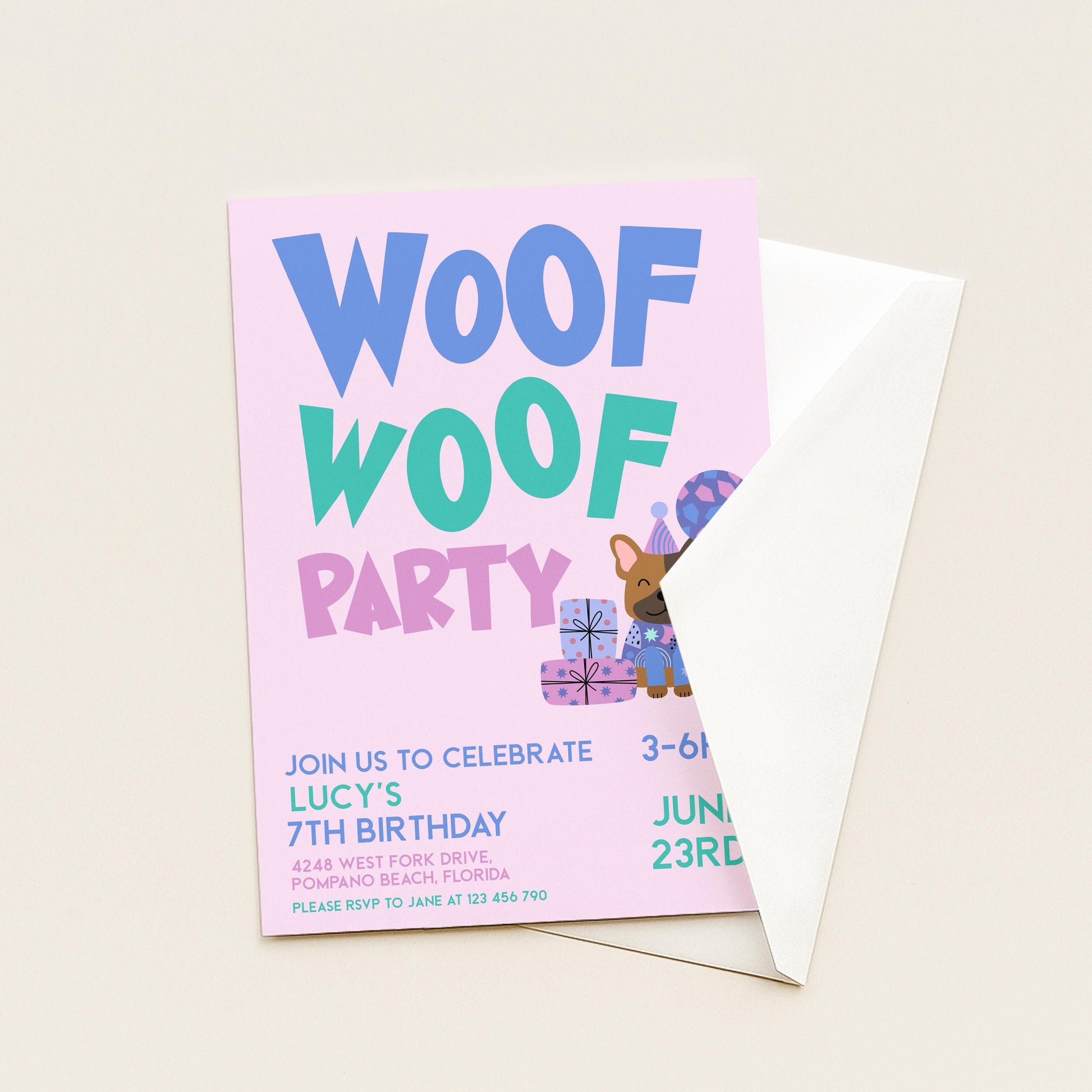 The image is a birthday party invitation for a 7th birthday celebration.