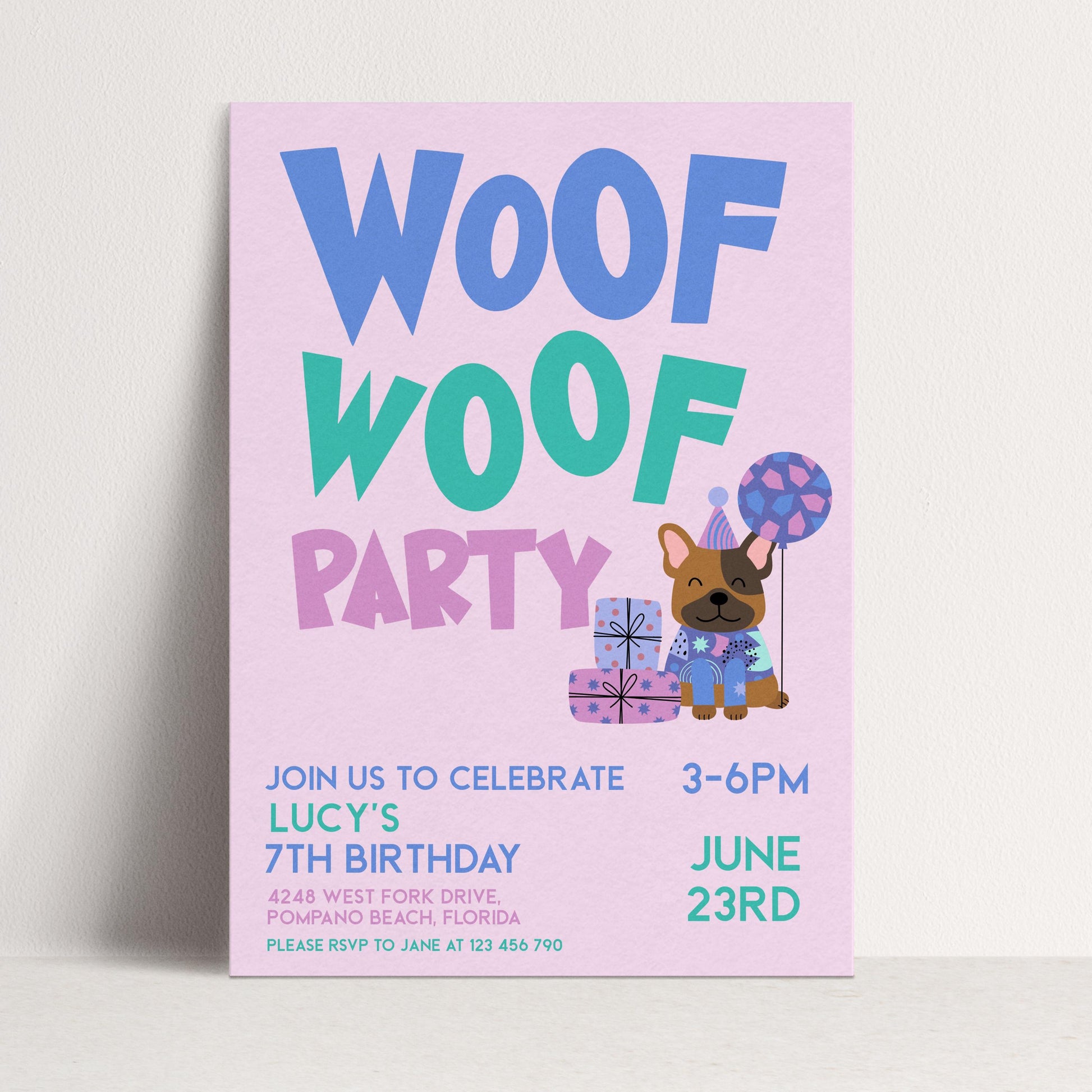 The image is a birthday party invitation for a 7th birthday celebration.