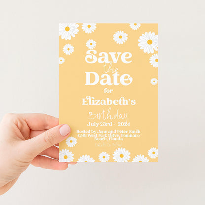 Yellow Daisy Save the Date Birthday Invitation Editable Template Yellow Daisy Invite For Her Retro Invite Party Celebration Digital Download