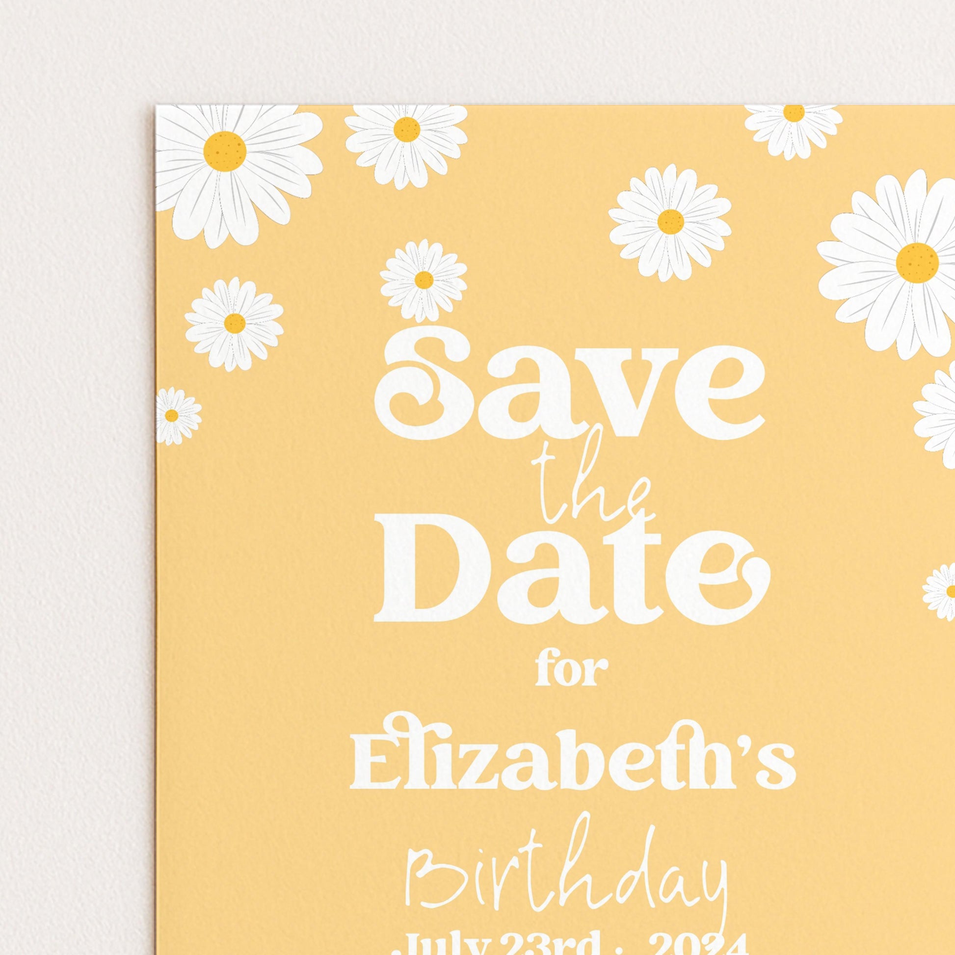 Yellow Daisy Save the Date Birthday Invitation Editable Template Yellow Daisy Invite For Her Retro Invite Party Celebration Digital Download