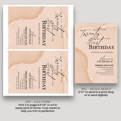 21st Birthday Invitation Blush Gold Agate | Editable Digital Download Template | Printable Party Invite (Copy)