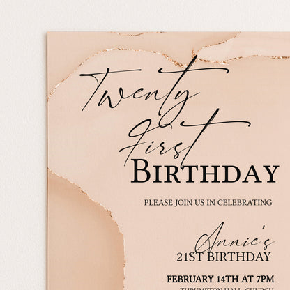 21st Birthday Invitation Blush Gold Agate | Editable Digital Download Template | Printable Party Invite (Copy)