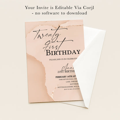 21st Birthday Invitation Blush Gold Agate | Editable Digital Download Template | Printable Party Invite (Copy)