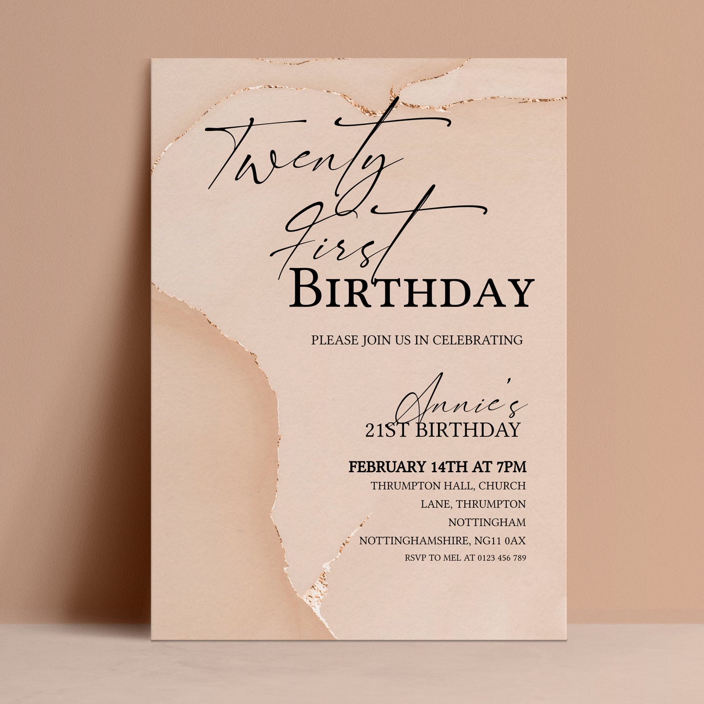 21st Birthday Invitation Blush Gold Agate | Editable Digital Download Template | Printable Party Invite (Copy)