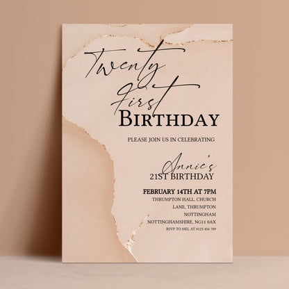 21st Birthday Invitation Blush Gold Agate | Editable Digital Download Template | Printable Party Invite (Copy)