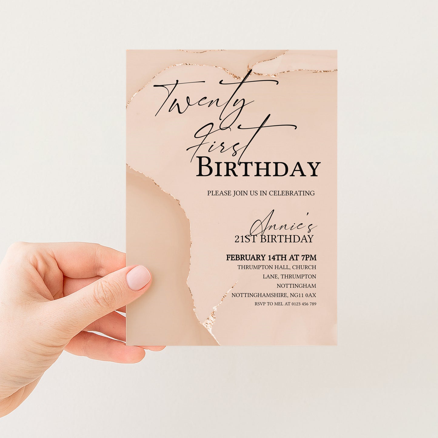 21st Birthday Invitation Blush Gold Agate | Editable Digital Download Template | Printable Party Invite (Copy)