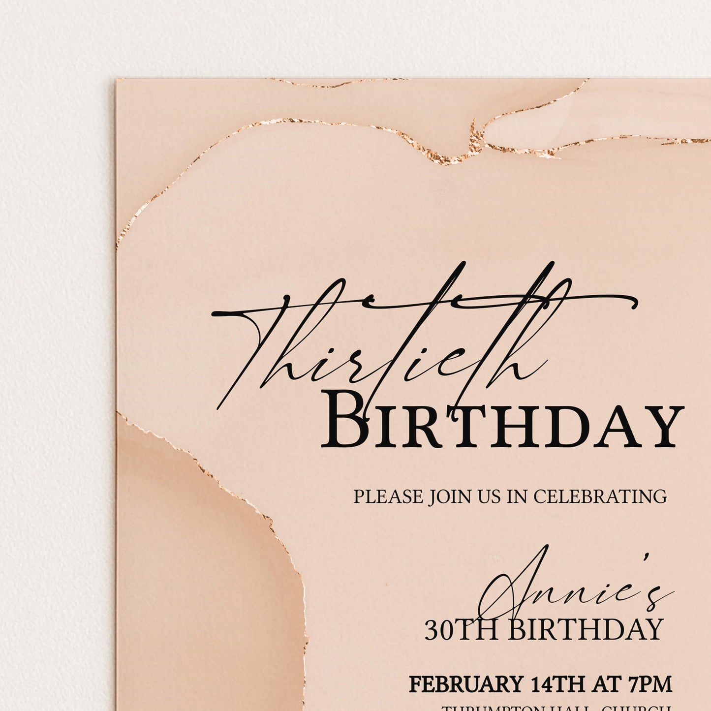 30th Birthday Invitation Blush Gold Agate | Editable Digital Download Template | Printable Party Invite
