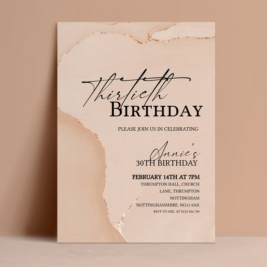 30th Birthday Invitation Blush Gold Agate | Editable Digital Download Template | Printable Party Invite