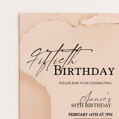 50th Birthday Invitation Blush Gold Agate | Editable Digital Download Template | Printable Party Invite