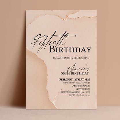 50th Birthday Invitation Blush Gold Agate | Editable Digital Download Template | Printable Party Invite